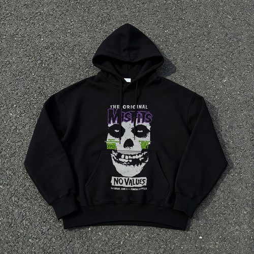 美式复古The Misfits 骷髅鬼脸印花硬核朋克宽松休闲圆领套头卫衣