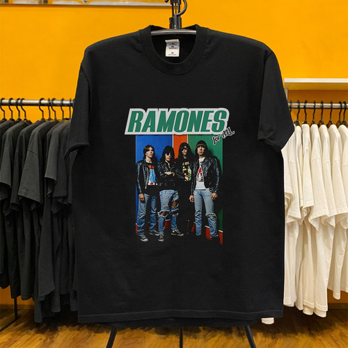 2026年夏季新款 欧美复古80年代摇滚乐队Ramones 大码落肩短袖T恤