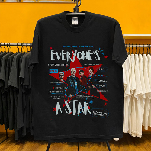5SOS流行朋克风五秒盛夏EVERYONE'S A STAR专辑复古纯棉短袖T恤