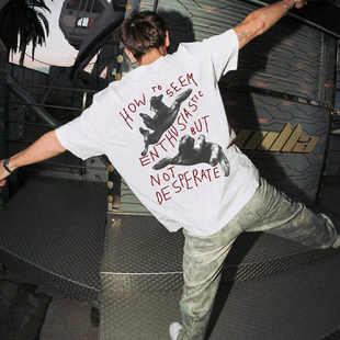 T恤男痞帅街头风嘻哈vintage宽松纯棉半袖 直喷短袖 潮 复古数码 美式