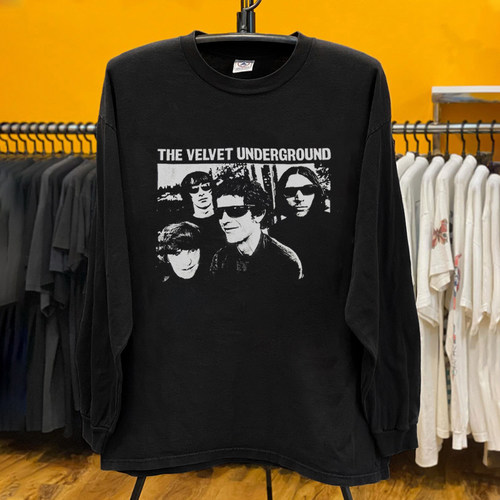 地下丝绒 Lou Reed 四人人像黑 tee艺术摇滚古着大码落肩长袖T恤