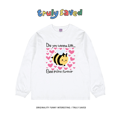 Truly saved 蜡笔手绘小蜜蜂学院风小众chic长袖T恤百搭纯棉上衣