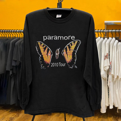 Paramore 帕拉摩尔 蝴蝶蛹蜕变印花纯棉T恤Vintage早秋新款打底衫