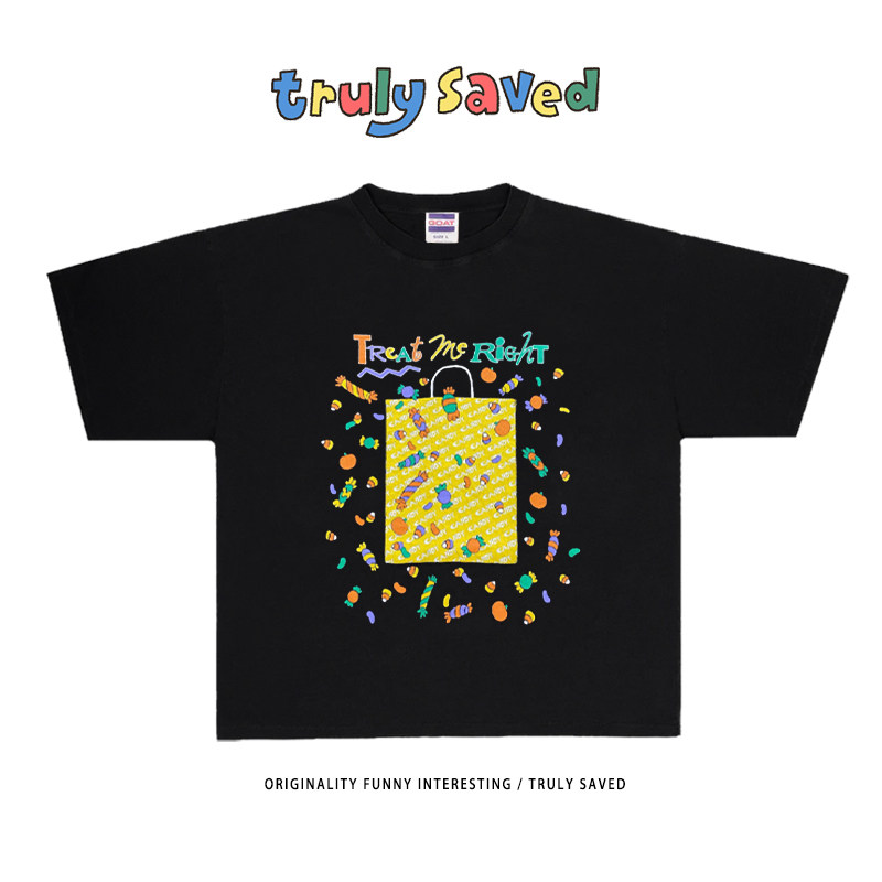 250克重磅纯棉！糖果礼品袋小众潮流设计趣味短袖T恤男女美式半袖
