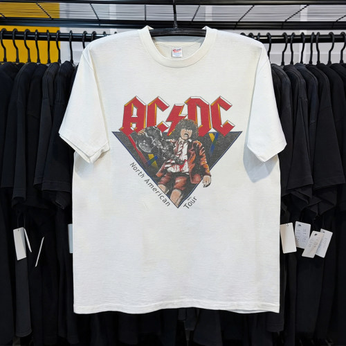 AC/DC摇滚乐队周边复古街头慵懒风短袖男女同款重磅宽松透气T恤衫