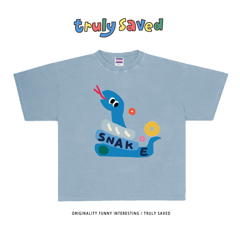 250克重磅纯棉！2025snake蛇年新款短袖T恤慵懒风学生款学院风vtg
