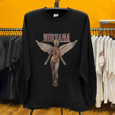 Nirvana 涅槃乐队 In Utero 专辑天使印花90 年代复古摇滚长袖T恤