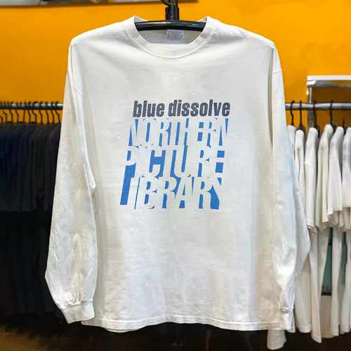 美式复古 blue dissolve重叠错位英文印花 潮牌高级感休闲长袖T恤