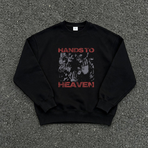 美式复古破碎感印花Hands To Heaven暗黑摇滚风重磅宽松潮酷卫衣