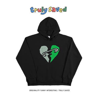 Truly saved工作室 爱心印花oversize美式ins设计感宽松连帽卫衣