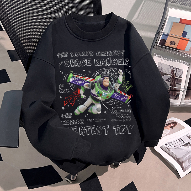 2025新款美式复古卡通印花巴斯光年圆领卫衣男女宽松休闲百搭上衣