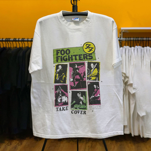 Foo Fighters喷火战机乐队复古巡演人像 欧美摇滚Vintage短袖tee