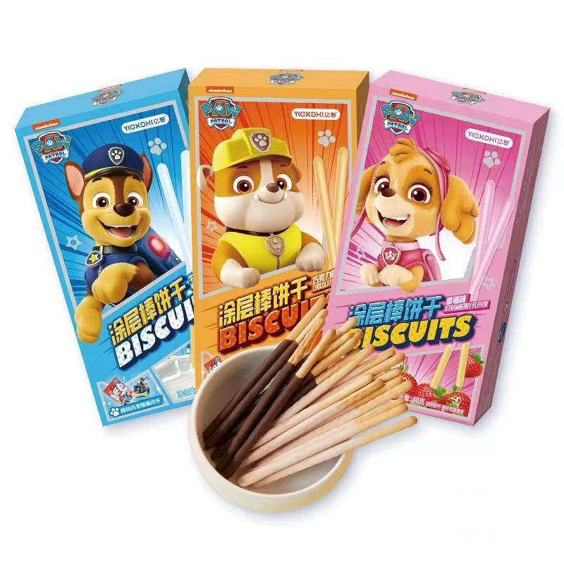 临期D30 亿智小狗汪汪队立大功手指饼涂层棒棒饼干40g牛奶味零食