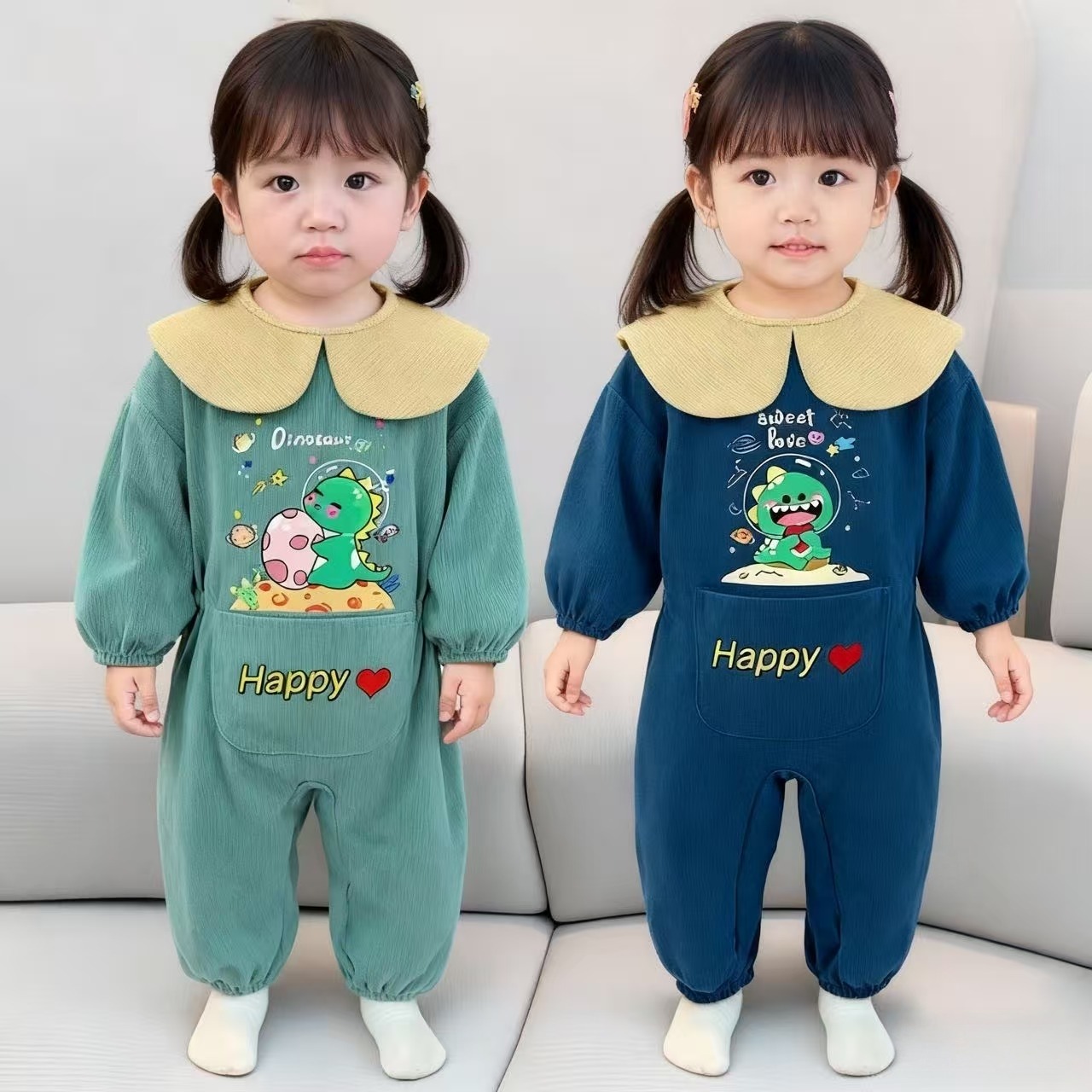 宝宝爬爬服罩衣秋冬一体式爬行服儿童外出防脏护衣婴儿户外连体衣