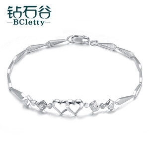 钻石谷 白18K金钻石手链女钻石手链白金手链女款钻石手镯【预售】