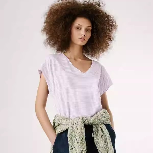 西班牙代购女士纯棉条纹V领T恤