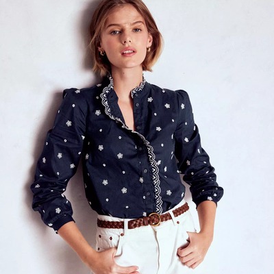 BODEN法式波点刺绣显瘦衬衫女