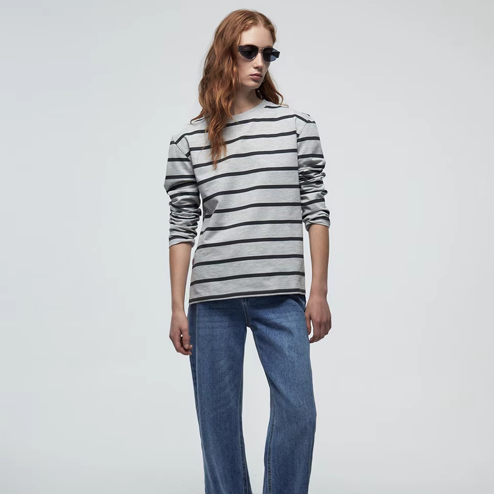 西班牙Sfera女士条纹圆领卫衣