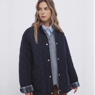 西班牙代购 灯芯绒领绗缝夹克棉服格子衬里复古外套 Springfield