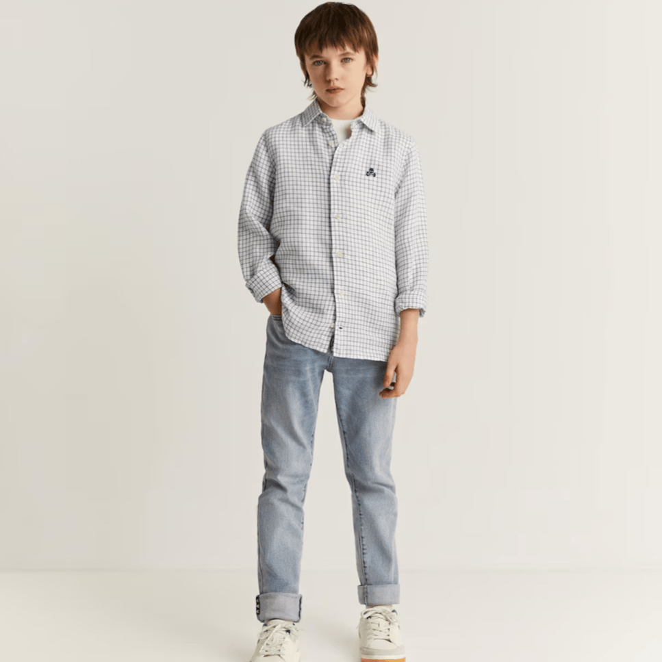 西班牙代购格纹中大童亚麻衬衫