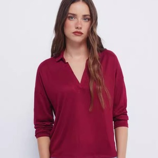 新款 西班牙代购 秋季 女士V领针织POLO衫 休闲百搭上衣 Springfield