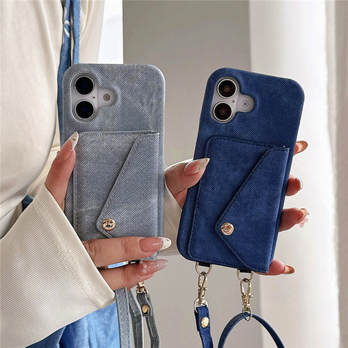 复古牛仔纹皮质插卡包斜挎手机壳