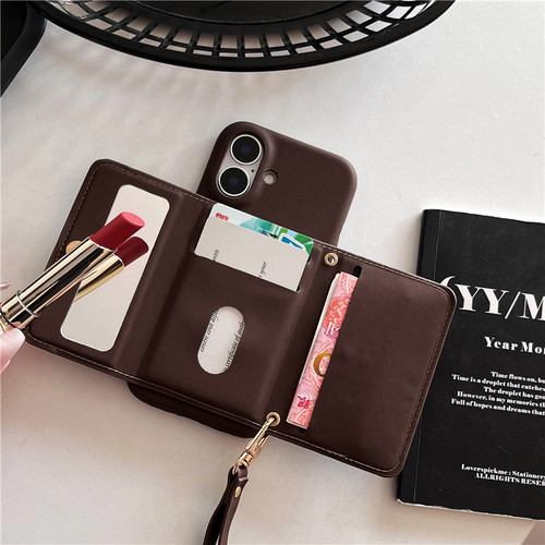 补妆镜插卡零钱包带手提绳手机壳