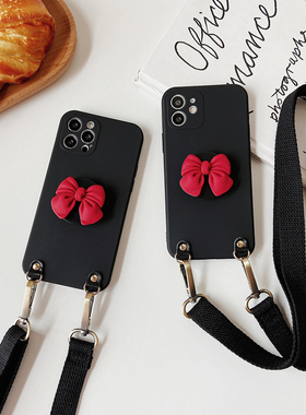 立体红色蝴蝶结可背斜挎12适用苹果17proMax手机壳带气囊支架iphoneAir日韩风16P简约14挂绳15plus软壳女款13