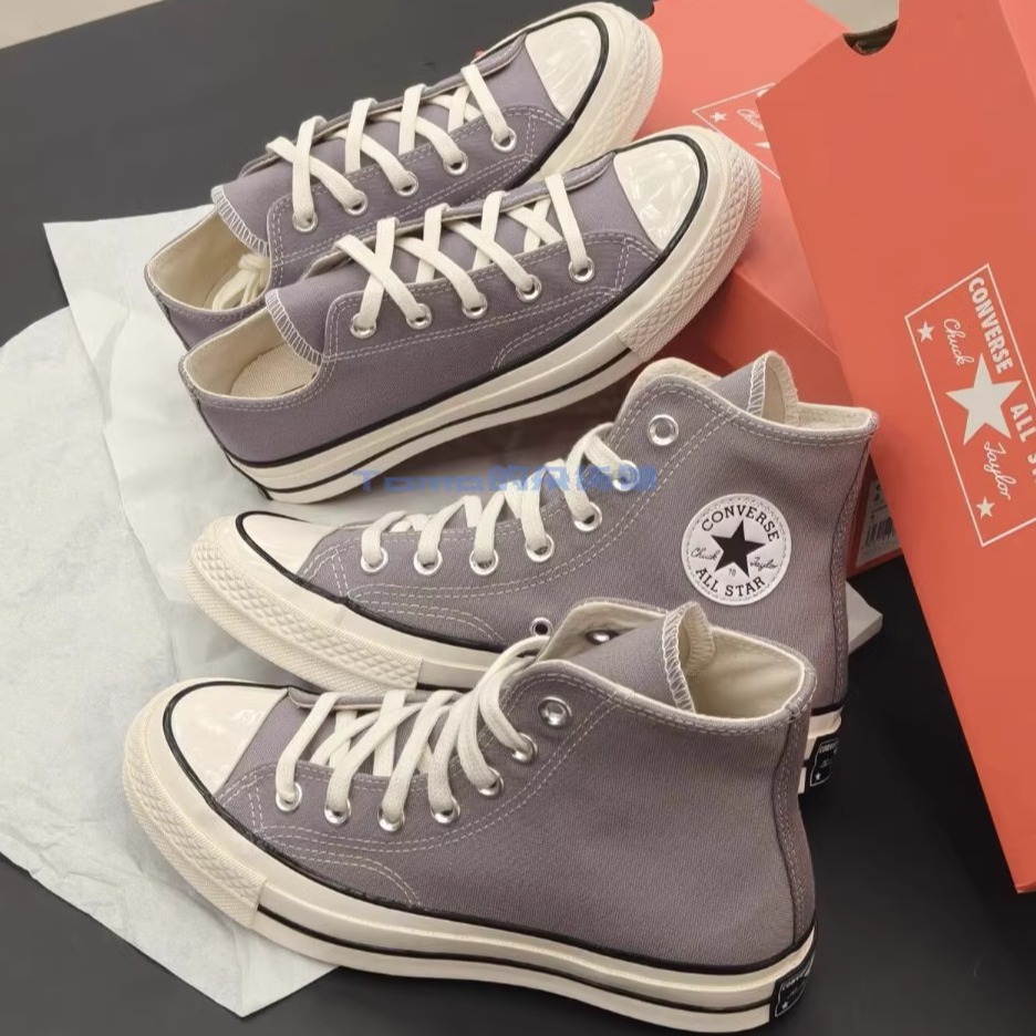匡威春季新款帆布鞋灰紫色高帮