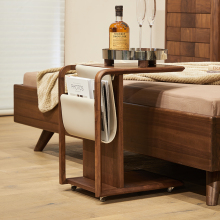 意式轻奢北美黑胡桃木沙发边几c型角几客厅实木可移动小茶几带轮