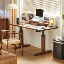 北美黑胡桃木电动升降书桌全实木办公桌电脑桌可升降工作台学习桌