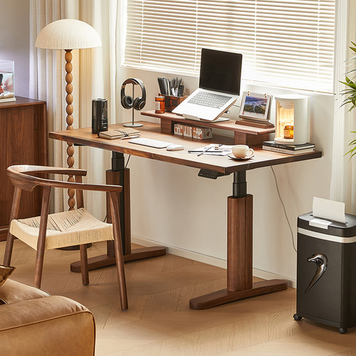 欣雅图可升降电动黑胡桃木电脑桌