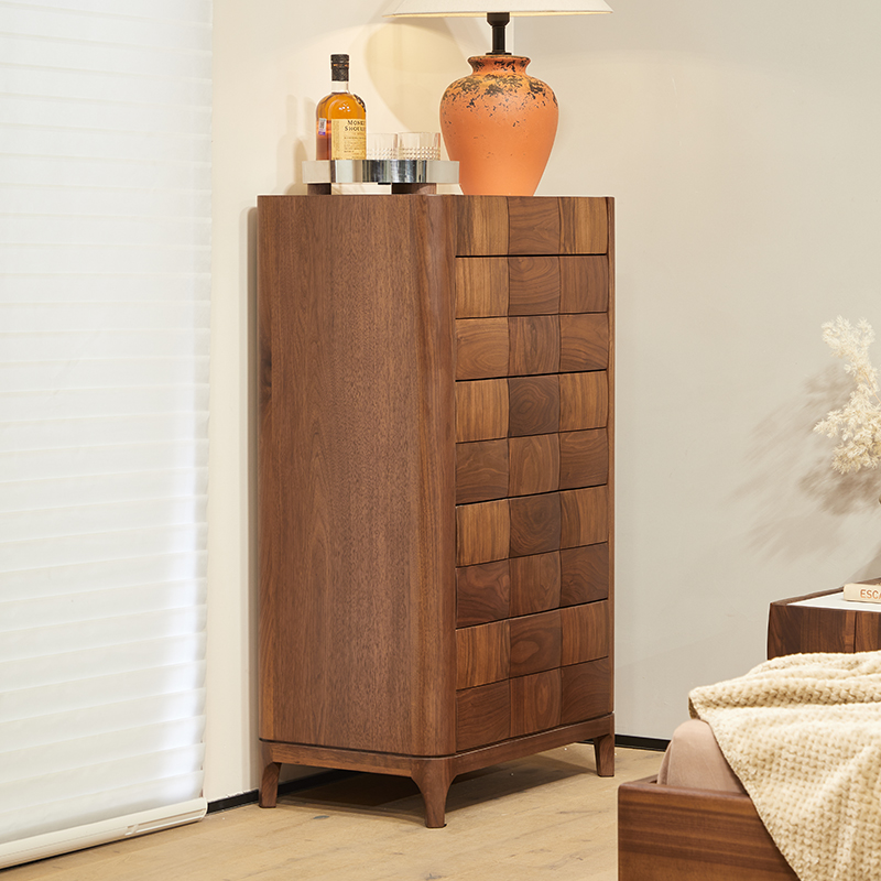意式极简北美f黑胡桃木五斗柜实木客厅柜子卧室抽屉柜整装电视边