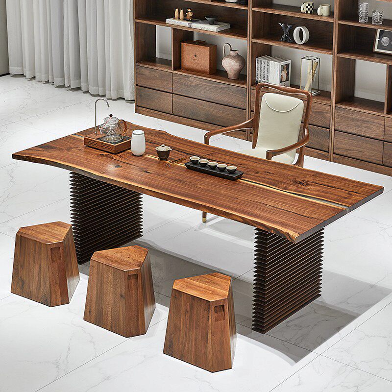 北美黑胡桃木茶桌新中式禅意实木茶室家具原木大板桌子泡茶桌茶台