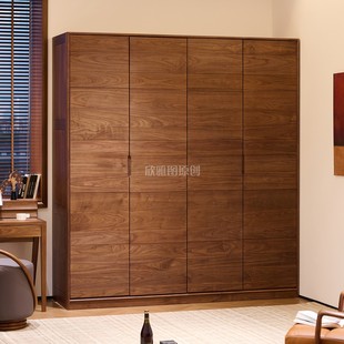 北美黑胡桃木衣柜实木家用原木全屋定制新中式别墅卧室衣帽间衣橱