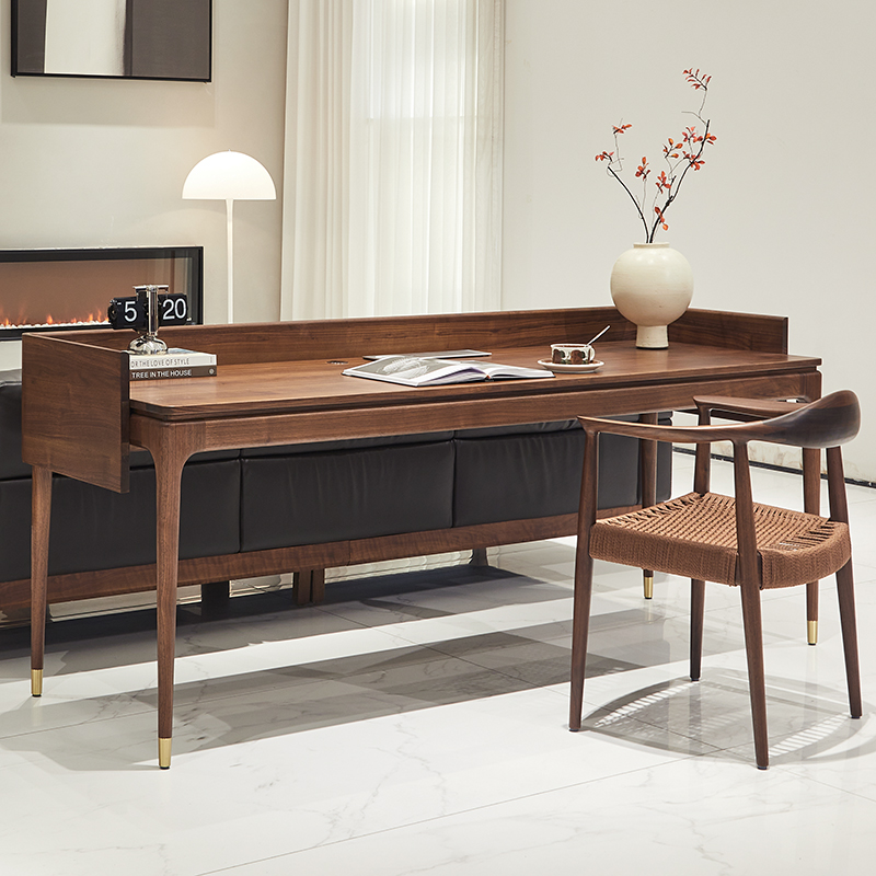 意式极简北美黑胡桃木书桌实木家用办公桌书房电脑桌子长方形大桌