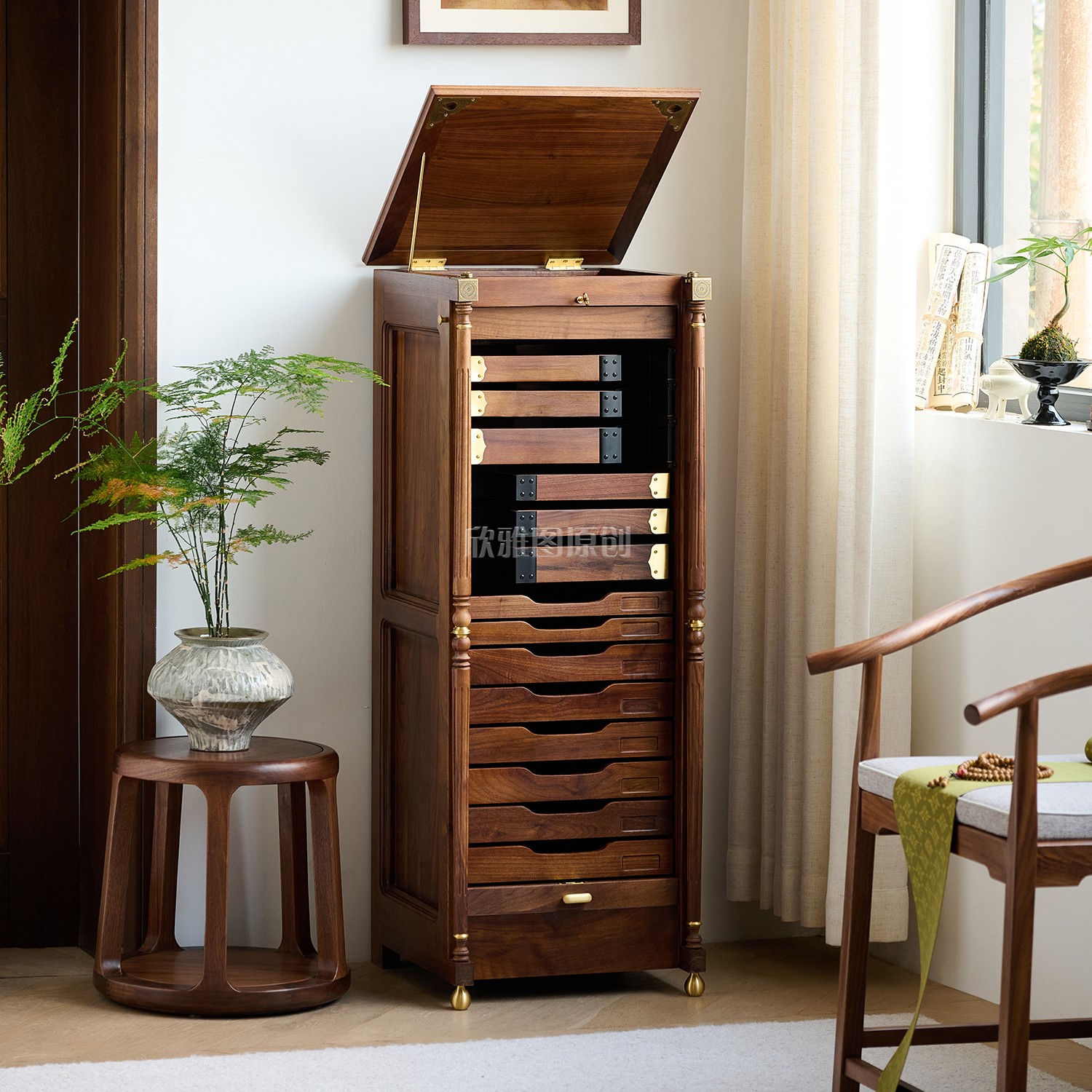 北美黑胡桃木牙科柜茶具收纳柜