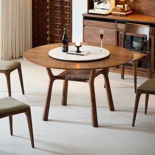 北美黑胡桃木大圆桌家用实木餐桌2026新款圆形桌子中古风圆餐桌