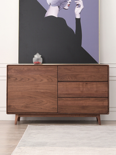 北美黑胡桃餐具柜实木客厅储物柜墙壁多物柜斯堪 纳维亚原木橱柜