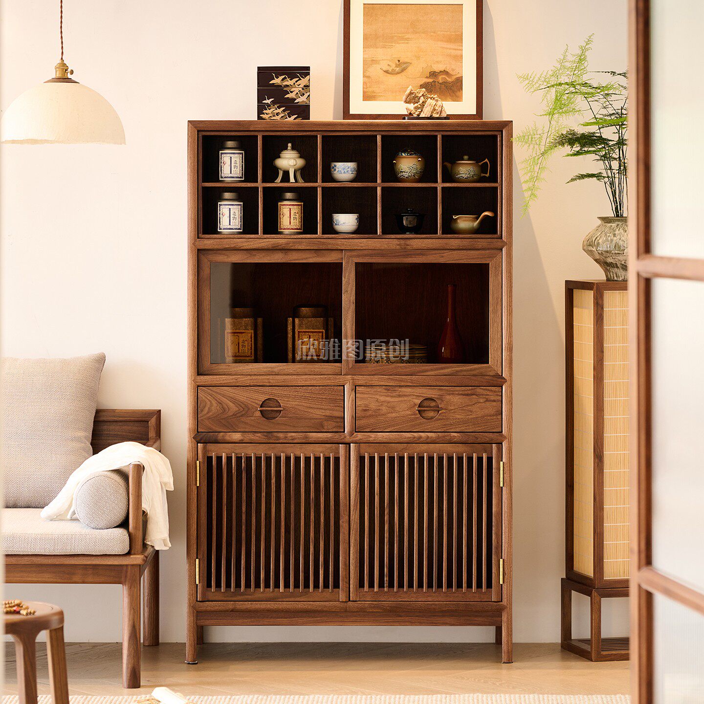 北美黑胡桃木茶叶柜新中式餐边柜