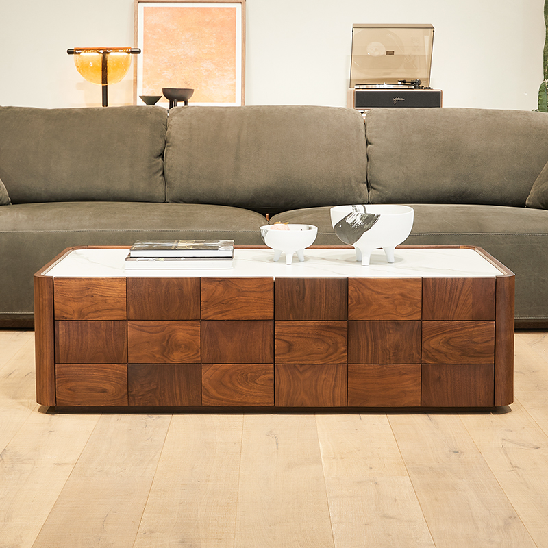 欣雅图意式北美黑胡桃木岩板茶几