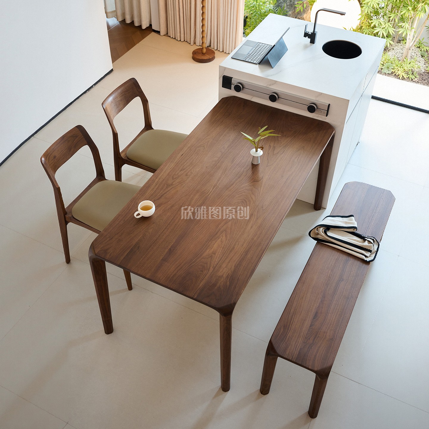 北美黑胡桃木餐桌长方形实木榫卯现代家用饭桌原木轻奢高级感长桌