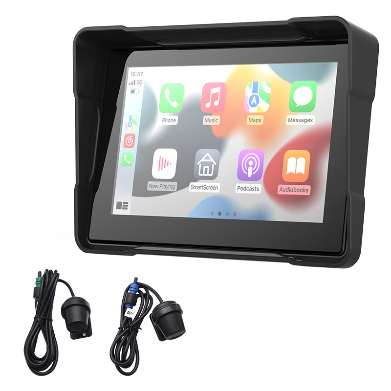 5寸摩托车Carplay前后记录仪DVR便携式MP5车载导航仪Android Auto