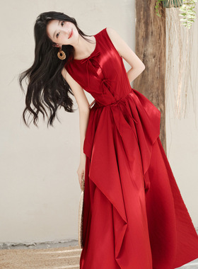 绝美不撞款红色无袖连衣裙夏季2026新款超仙女海边度假沙滩长裙子