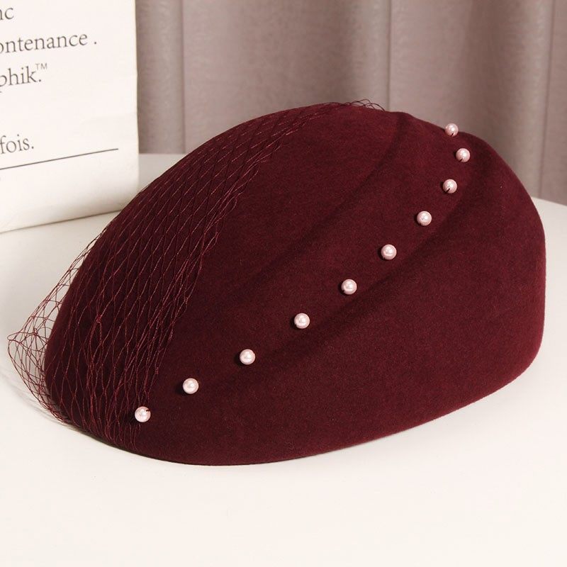 帽子女士秋冬英伦复古羊毛呢礼帽优雅珍珠网纱装饰羊毛鸭舌贝雷帽,服饰配件/皮带/帽子/围巾,帽子,淘宝优惠券,粉丝福利购,淘宝优惠卷