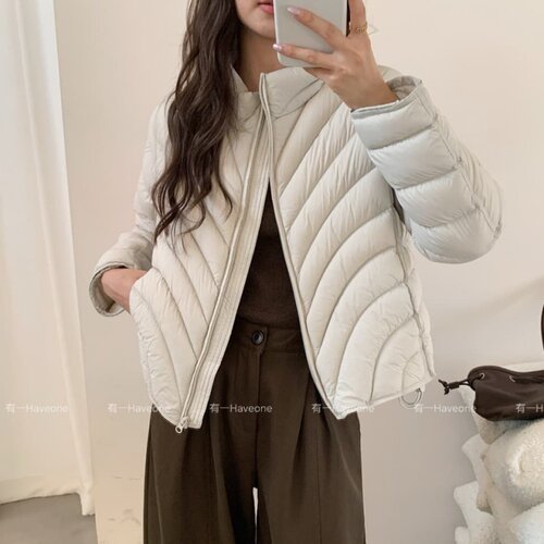 女冬立领短款轻薄修身羽绒服95绒
