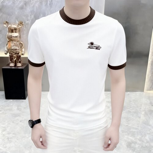 轻奢男白色圆领短袖T恤时尚半袖