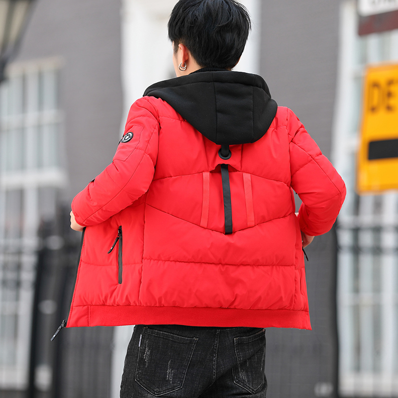 青少年棉袄连帽加厚短款红色棉服