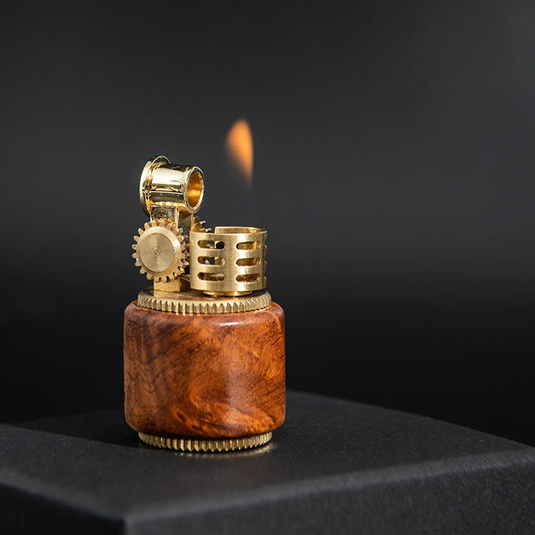 小胖墩煤油打火机复古纯铜檀木女生防风小巧实木壳送男友男士礼盒