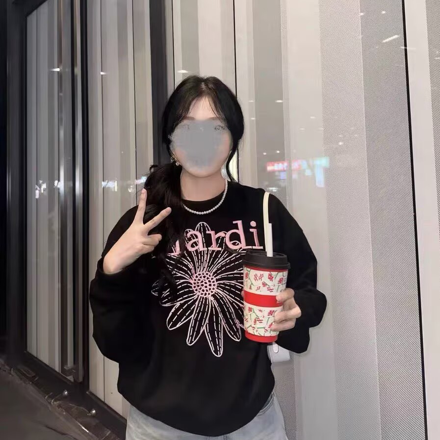 新款Mardi卫衣赵露思同款小雏菊刺绣字母印花秋冬宽松圆领上衣女